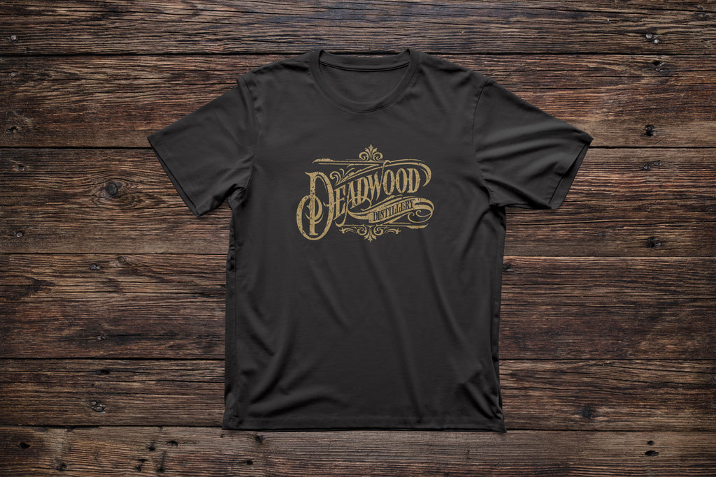 Black 'Deadwood Distillery' T-Shirt – Stylish Cotton Tee for Bikers & Sturgis Fans